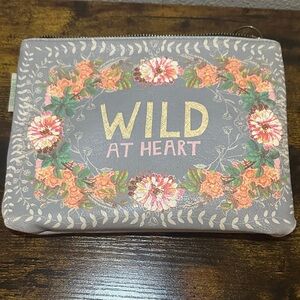 Papaya Floral Pouch with Gold Accents